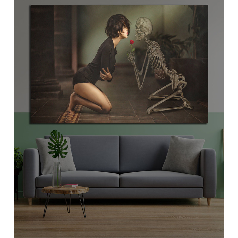 Woman in Love with Death, Red Rose Canvas Art, Love Wall Decor, Bedside Decor, Strong Woman Canvas Art, Minimalist Canvas Decor, Home Art.jpg