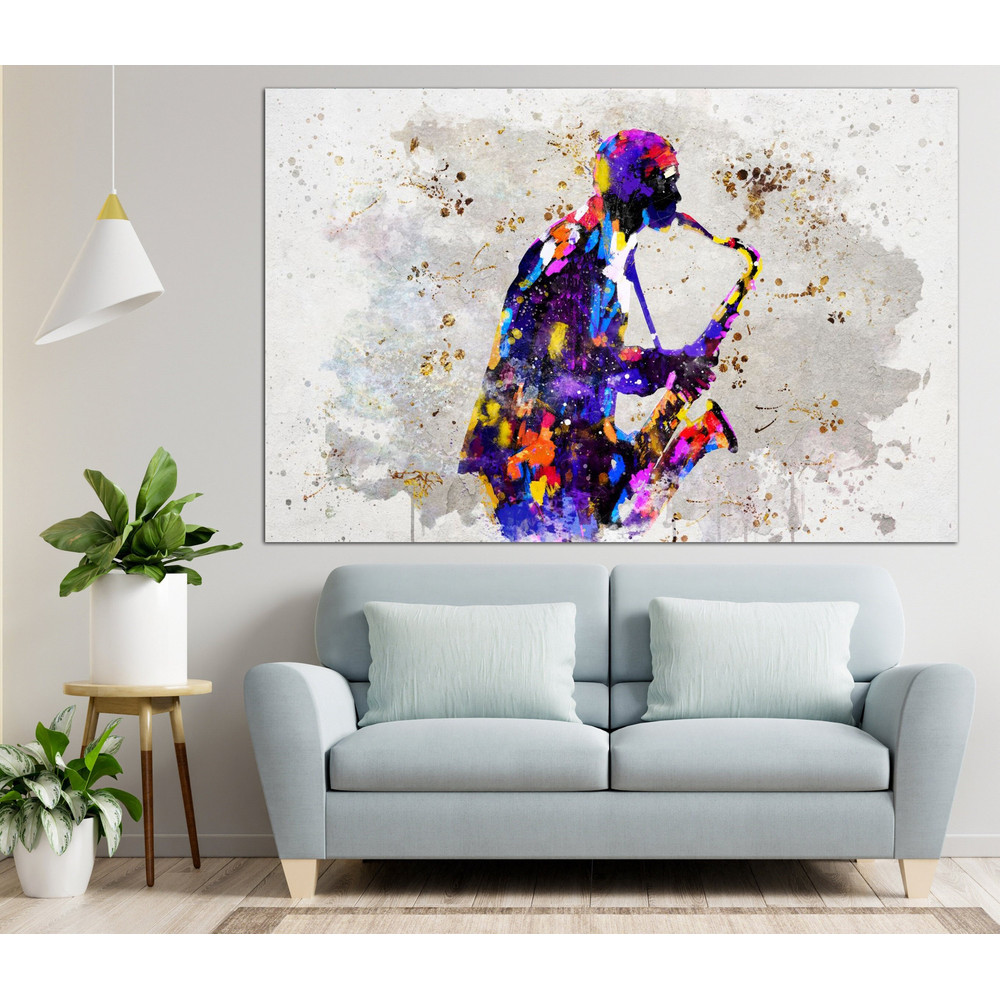 Saxophone Player Canvas Wall Art Jazz Music Art Print Music Poster Multi Panel Print Saxophone Player Silhouette Artwork Music Living Room.jpg