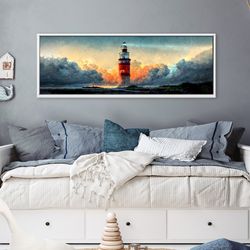 Sunset Lighthouse At Dusk, Oil Landscape Painting On Canvas - Large Gallery Wrapped Canvas Wall Art Prints With Or Witho
