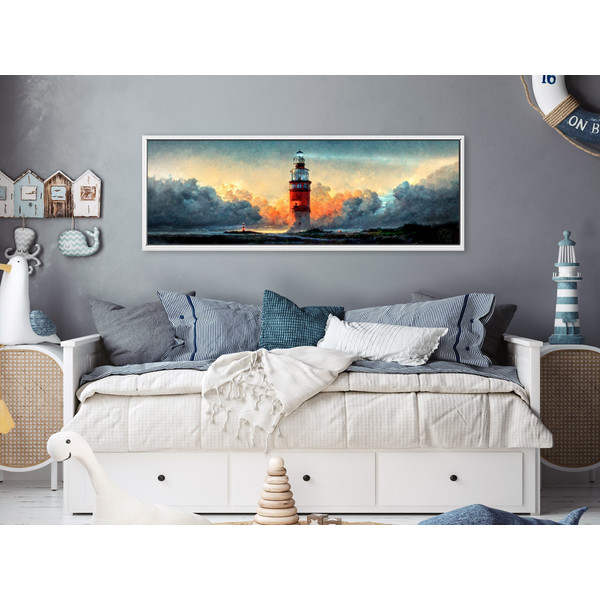 Sunset Lighthouse At Dusk, Oil Landscape Painting On Canvas - Large Gallery Wrapped Canvas Wall Art Prints With Or Without Floating Frames.jpg