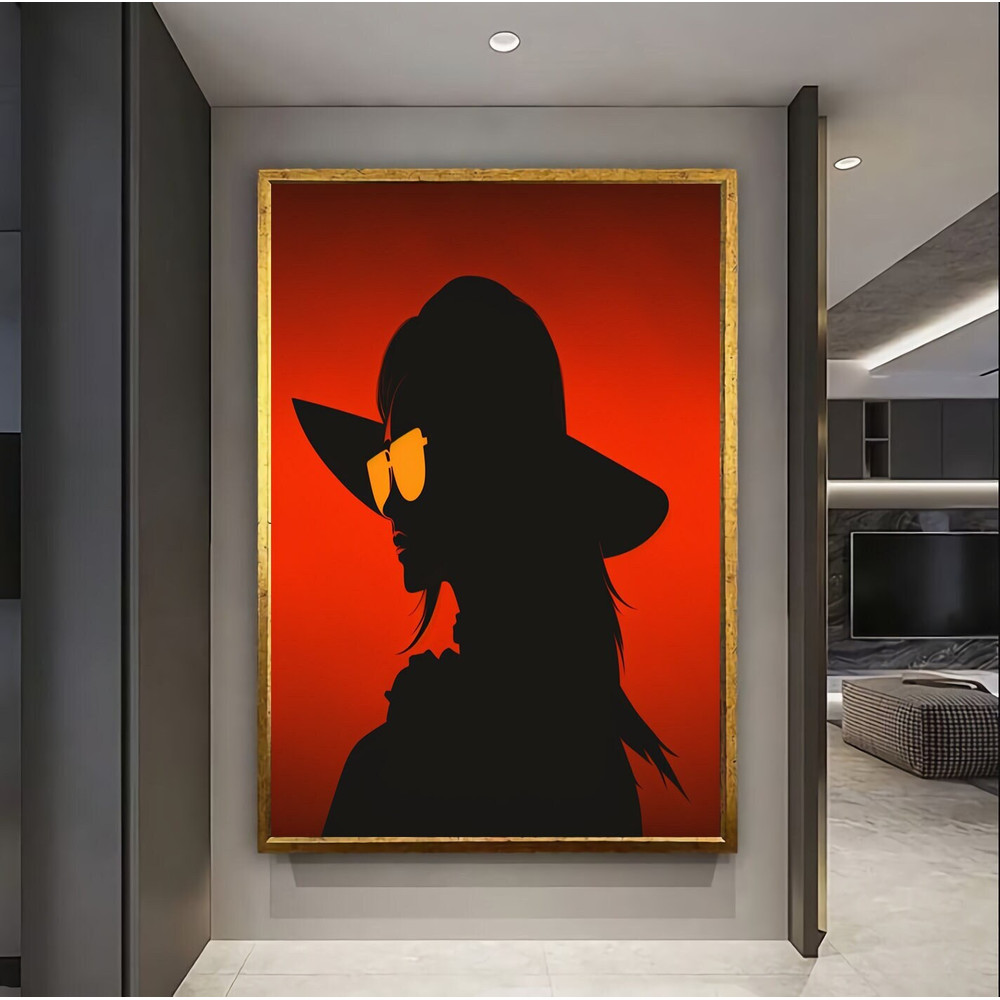 Woman Face Art, Orange Black Woman Silhouette , Black Woman Canvas, Colorful Face Canvas Painting, Woman Face Art, urban style canvas, Art.jpg