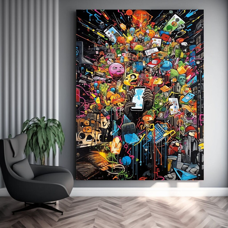 Social Media Madness Graffiti Wall Decor, Colorful Wall Decorations, Nursery wall art, Art Print, Inspirational Wall Art, Modern Home Decor.jpg