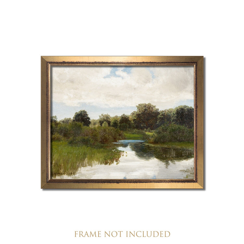 Vintage art, Landscape wall art, Landscape painting, Landscape print, Pond painting, Lake art, Antique oil painting, Calm artwork for walls.jpg