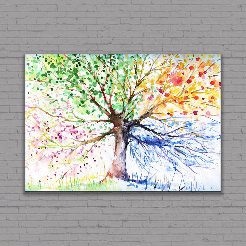 Seasons Canvas Wall Art, Four seasons Colorful Tree Art, Large Size Art Canvas Painting, Abstract Tree Print, Farmhouse Decor, Ready to Hang.jpg