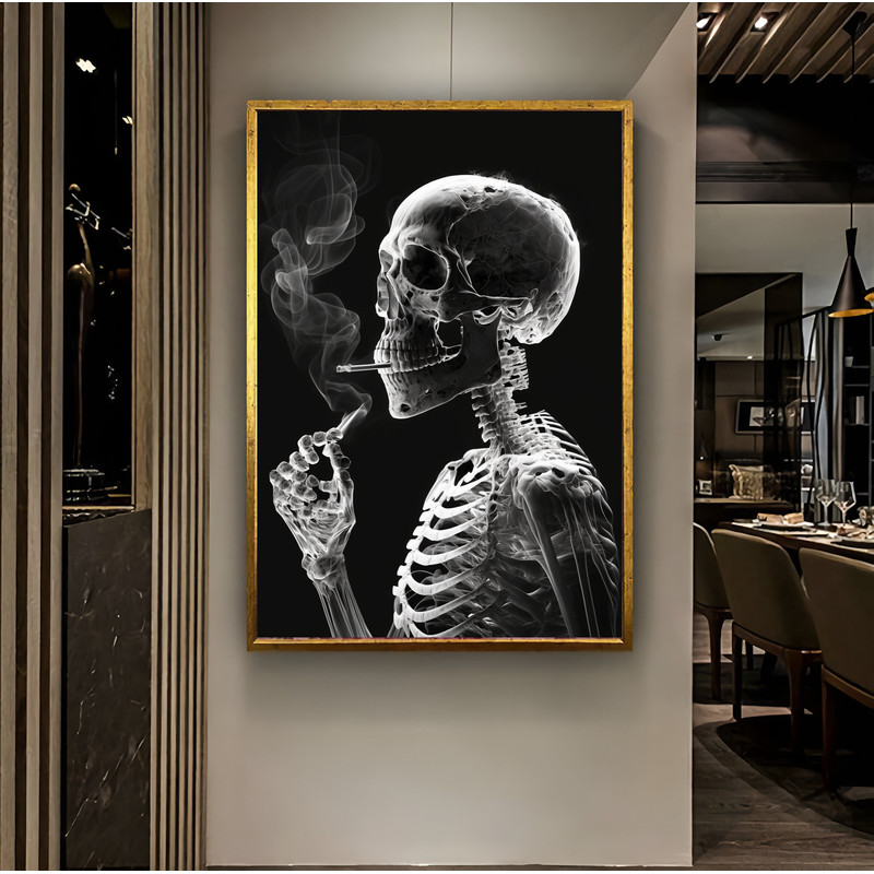 smoking skeleton canvas painting, ready to hang canvas painting, skull canvas painting, Famous Wall Art, Man wall Art, Canvas Wall Art, Wall.jpg
