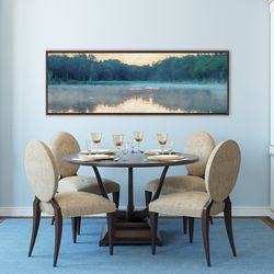 Sunrise Over Lake, Oil Landscape Painting On Canvas - Ready To Hang Large Gallery Wrap Canvas Wall Art Prints With Or Wi