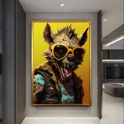 ugly hyena wall art, cool hyena wall decor, fashion icon hyena art, cool animals art, garage wall art, office art, anima