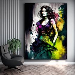 watercolor woman wall painting, colorful wall art, abstract wall art, office wall decor, framed wall decor, abstract wom