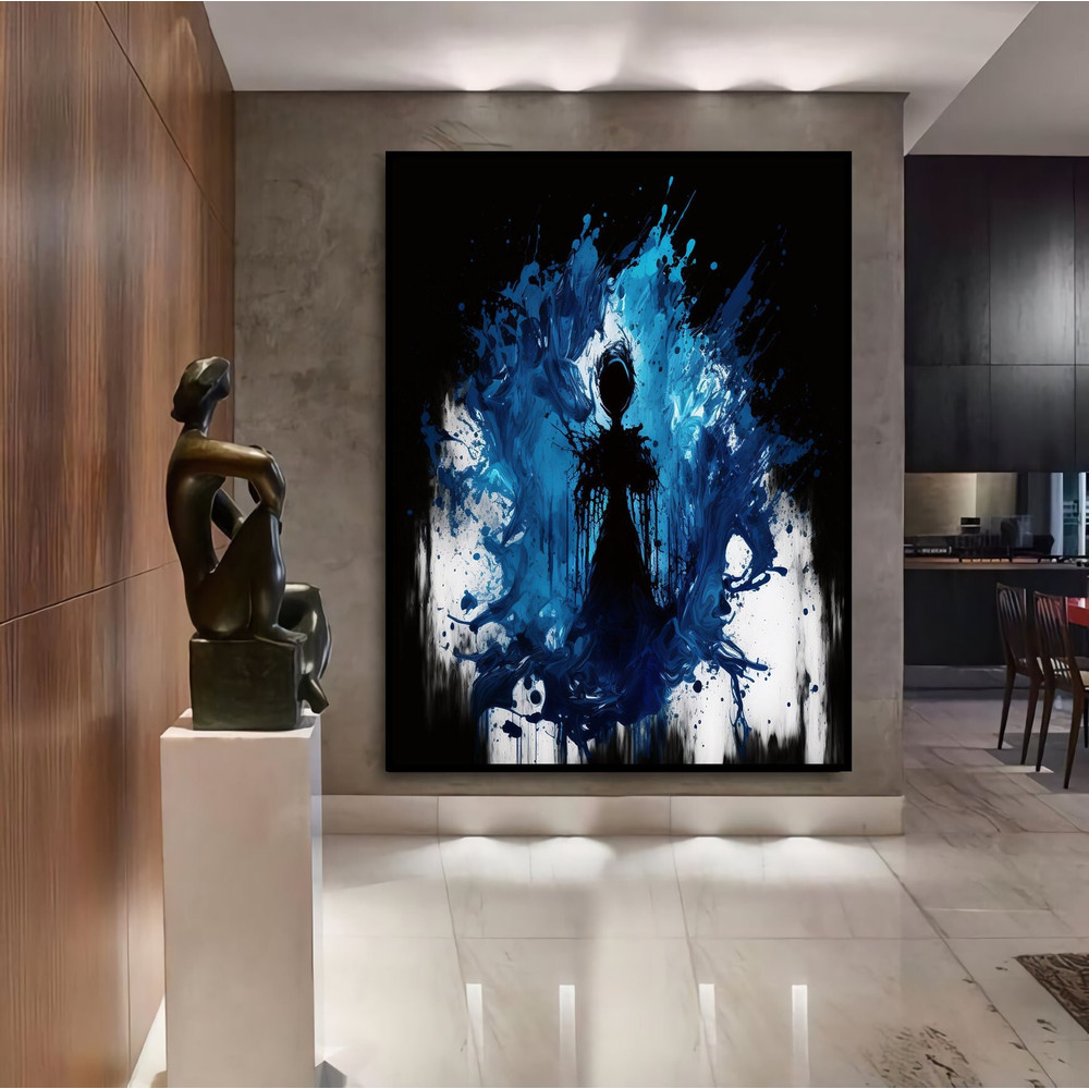 Virgin of the Abyss, Woman Silhouette Abstract Canvas Art, Blue Black Abstract Canvas Painting, Minimalist Art, Trend Wall Decor, Modern Art.jpg