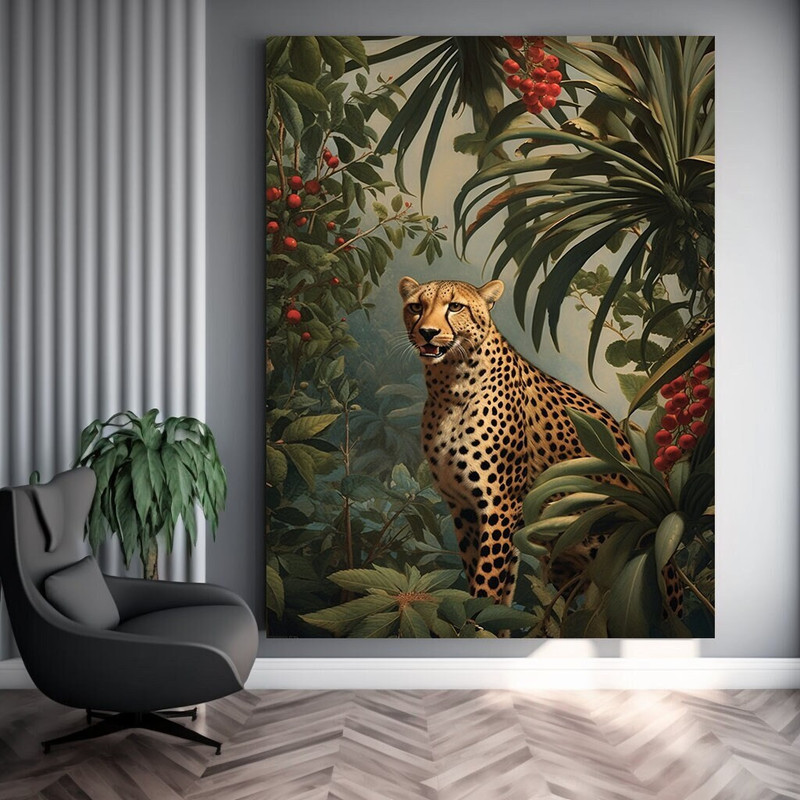 Wild Cat Wall Art, Cheetah Canvas Wall Decor, Jungle A cheetah looks at its Enemy, Wild Animals Art, Cheetah Canvas Painting, Wall Art, Gift.jpg