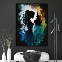 woman silhouette art, colorful girl face art, oil painting woman canvas, colored face canvas painting, female body art,