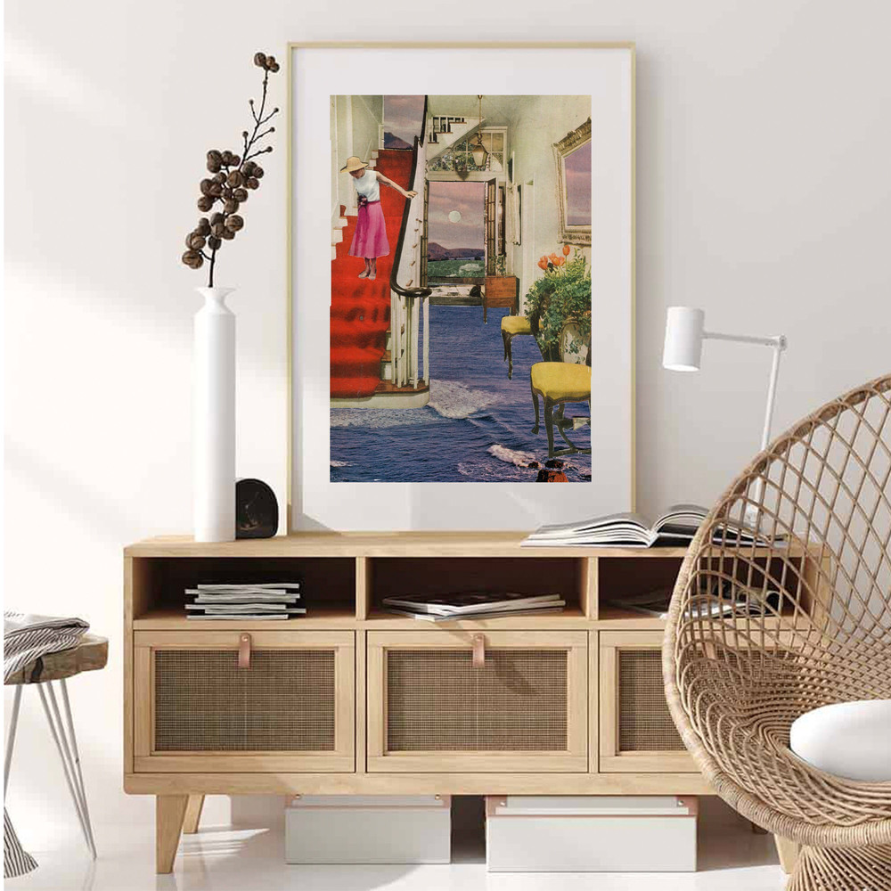 Sea Print wall art, Ocean poster, Blue and lilac wall decor.jpg