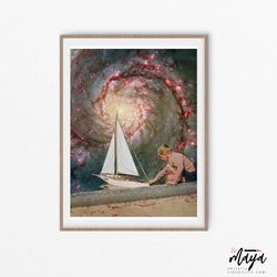 sailing boat print - universe ocean art - nursery boat print