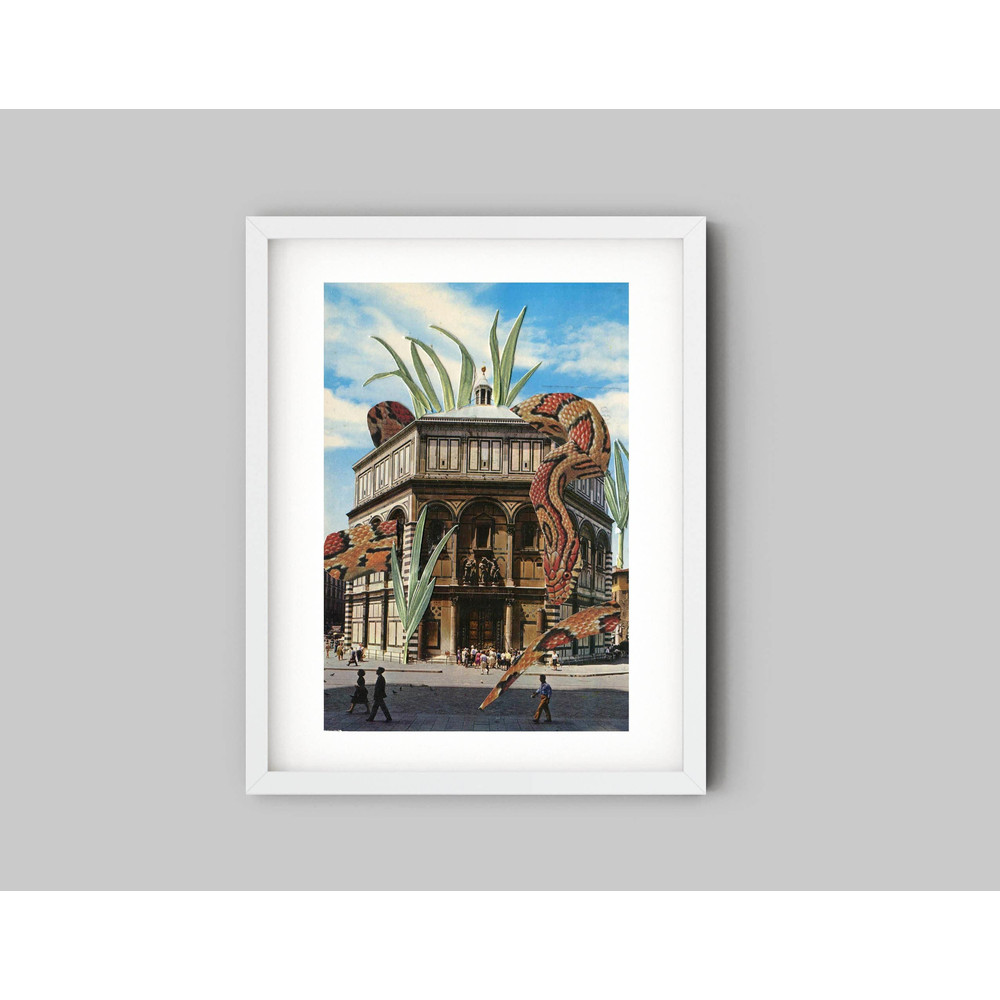 Snake print,  5x7 art print, Vintage photo collage on postcard.jpg