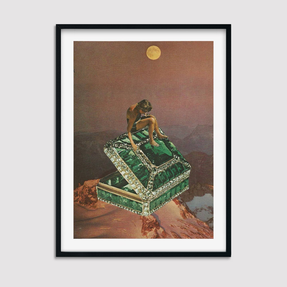 Sunset print, Blush pink landscape, Emerald green wall art decor.jpg