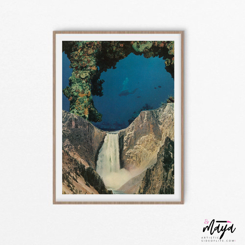 Waterfall print, Landscape art, Mountain artwork, Coral, 16x20 print-1.jpg