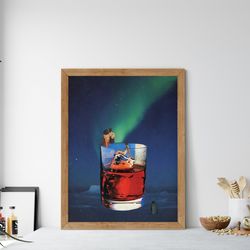 northern lights print, drink poster, kitchen wall decor, wall art, prints