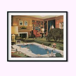 modern art print, swimming pool prints, summer decor, vintage, collage art,-1