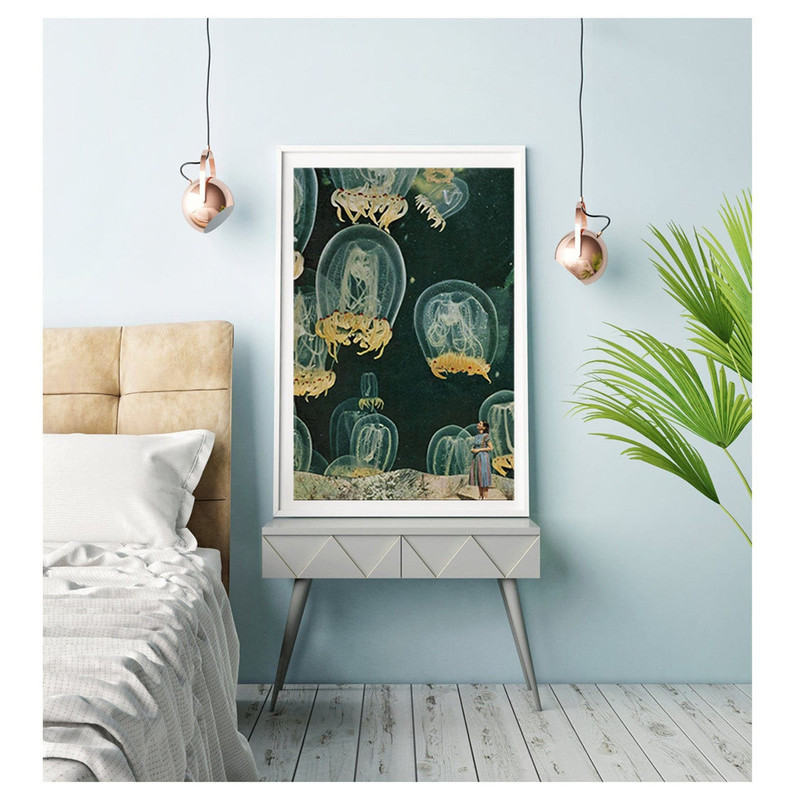 Large wall art, bohemian decor, coastal wall art, ocean, sea, jellyfish print.jpg