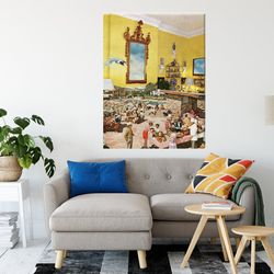 summer large canvas art, yellow bright canvas, collage art, ready to hang art