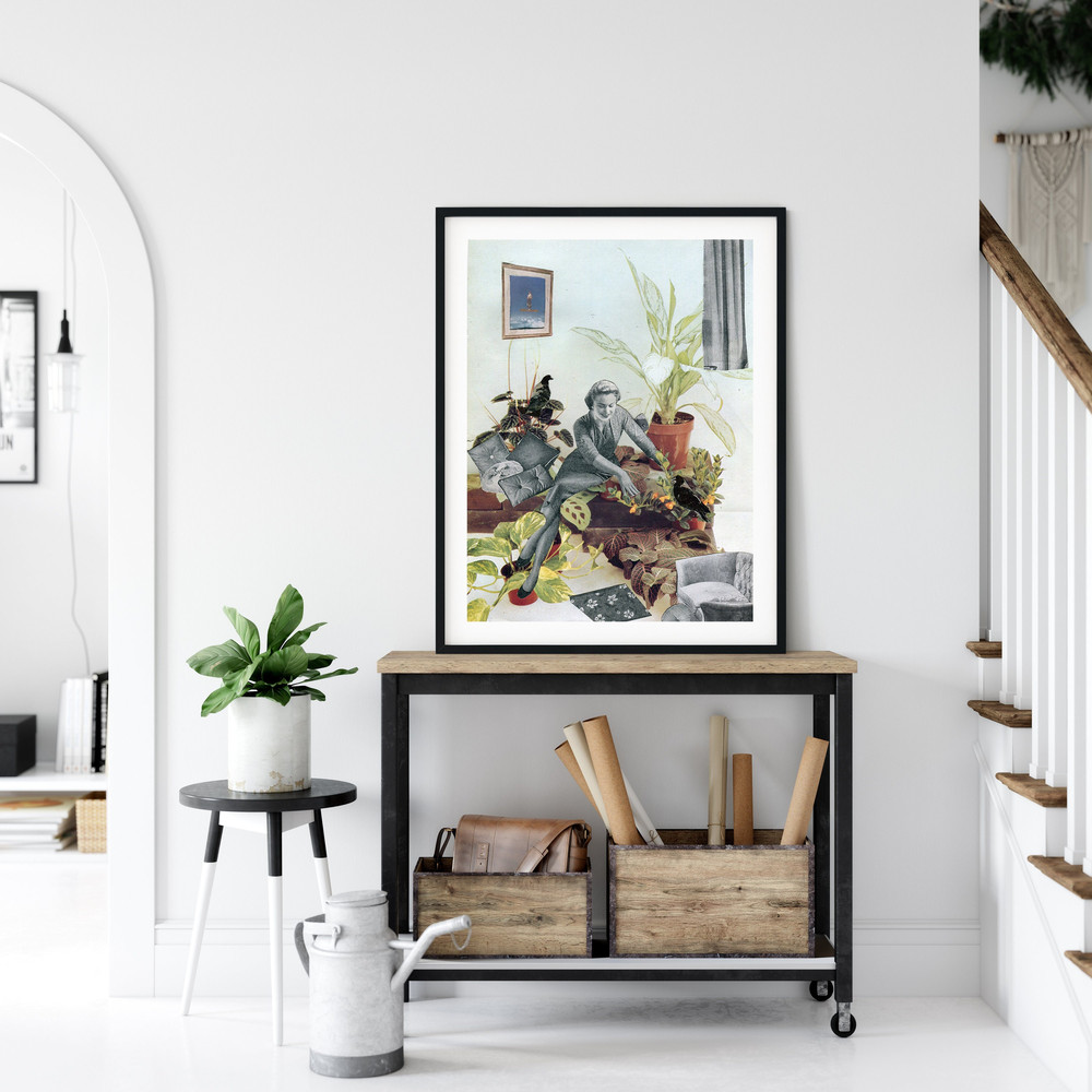 Plant print art, Indoor plant print, Plant lady lover gift, Collage art, Retro.jpg