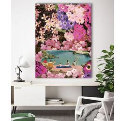 pink canvas print, extra large pink floral art, huge hallway canvas, collage art