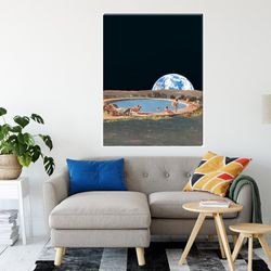summer swimming pool canvas, canvas art, moon art, large wall art print on canvas