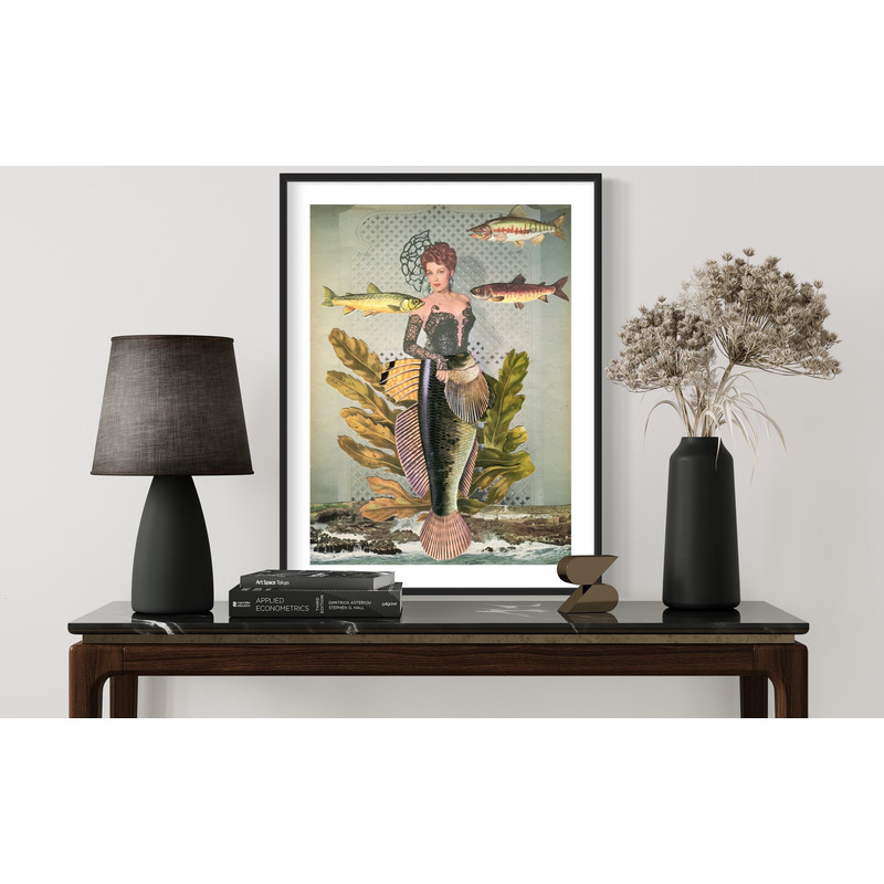 Mermaid print, Underwater artwork, Mermaid illustration, Vintage collage art print.jpg