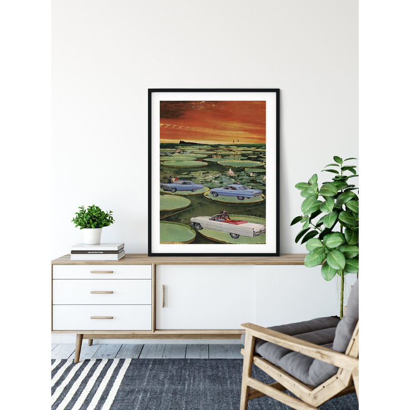 Large wall art prints, Sunset orange poster, Waterlilies nature art, Nature artwork.jpg