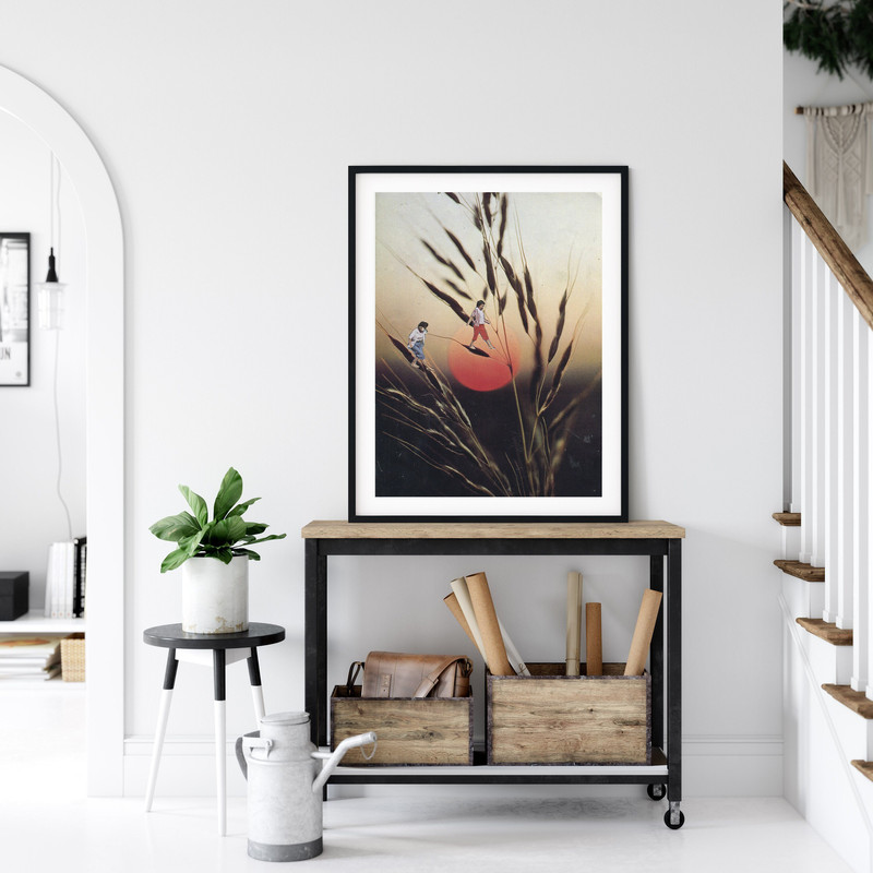 Plant sunset print, Sunset art poster, Living room decor, Minimalistic art, Collage art.jpg