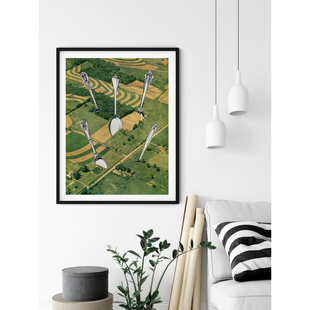 Spoons art, Nature art, Fields, Green poster, Large wall art, Unique print, Collage art.jpg