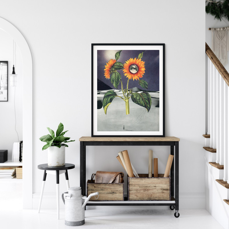 Sunflower print, Purple and orange wall decor, Unique art, Living room, Bedroom, Hallway.jpg