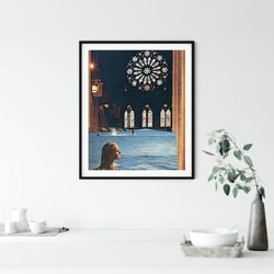 sea print, ocean print,  beach wall art decor, stain glass art, vintage poster, collage art