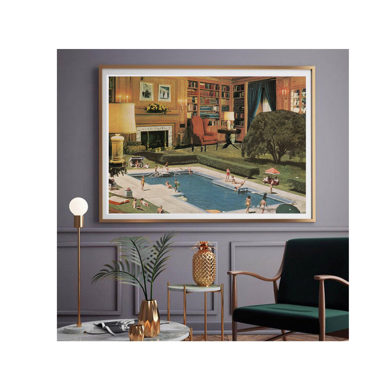 Swimming pool poster, Unique modern art, Interior design, Tropical decor, Vintage style art.jpg