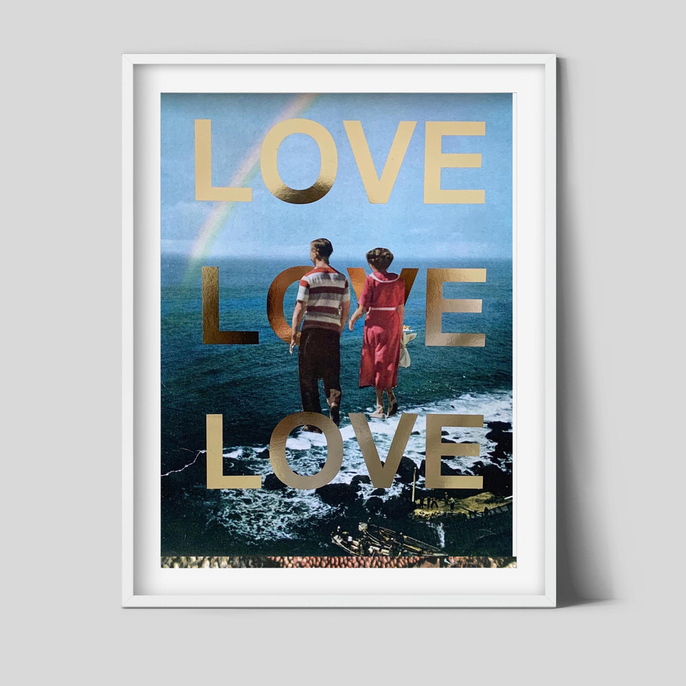 Valentines day Print, Love art poster, Real gold foil print, Unique art, Gift for herhim, A3.jpg