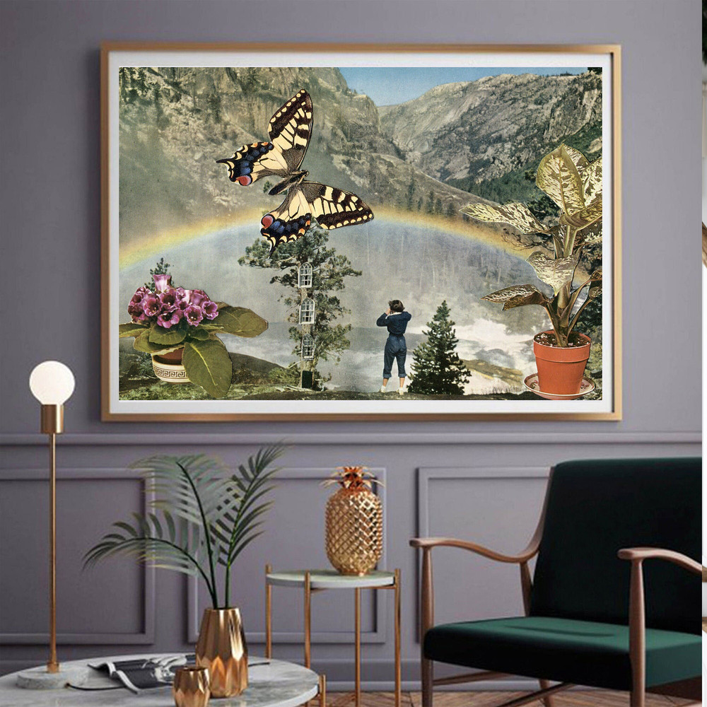 Rainbow nature large print, Butterfly artwork, Whimsical and fantasy art, Extra large art posters.jpg