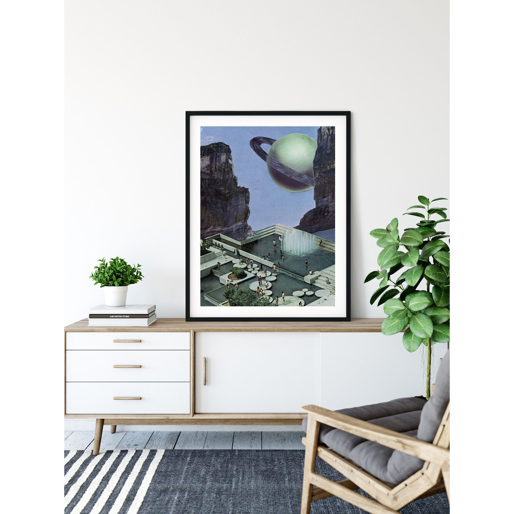 Wall art print, collage art poster, Blue and green art, Futuristic art print, Saturn illustration.jpg