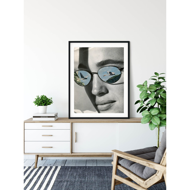 Large grey art print, Extra large hallway art, Black and white poster,Bird large living room print.jpg