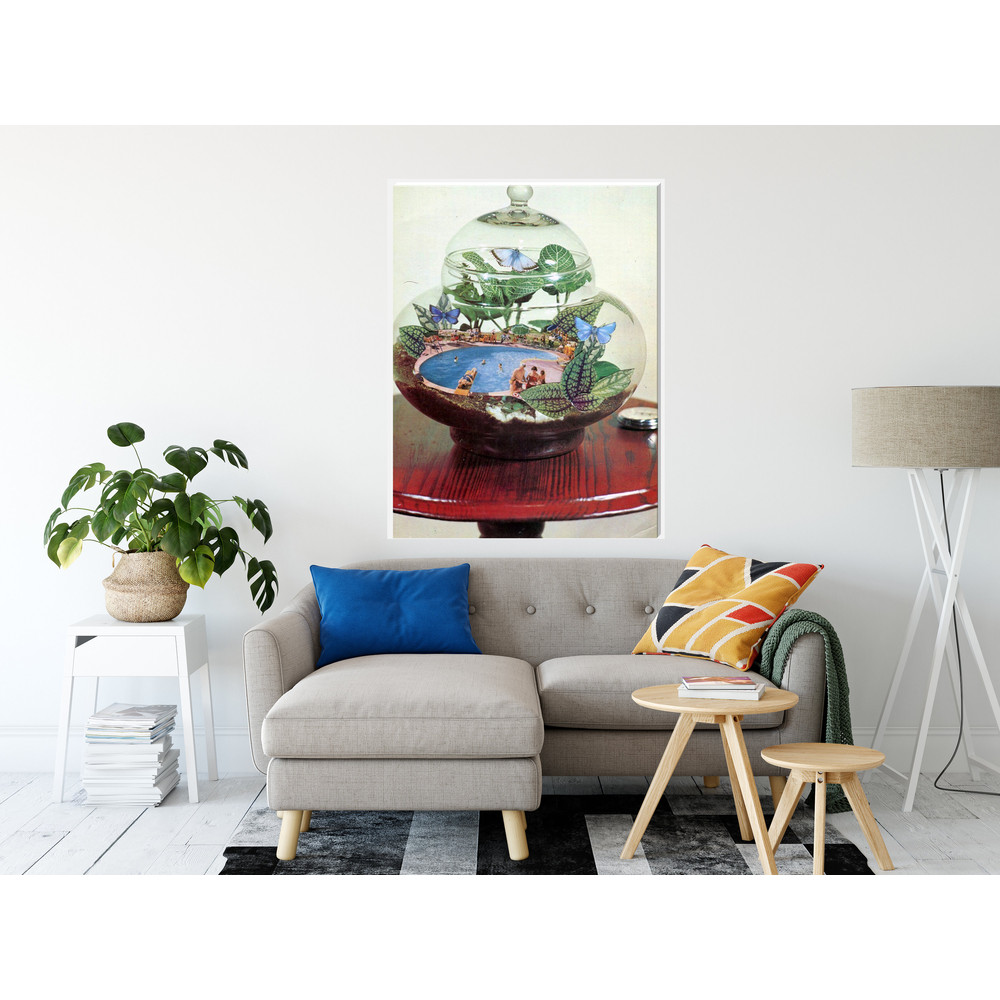 Plant swimming pool, Blue butterflies art, Large canvas artwork, Canvas print, Extra large artwork.jpg