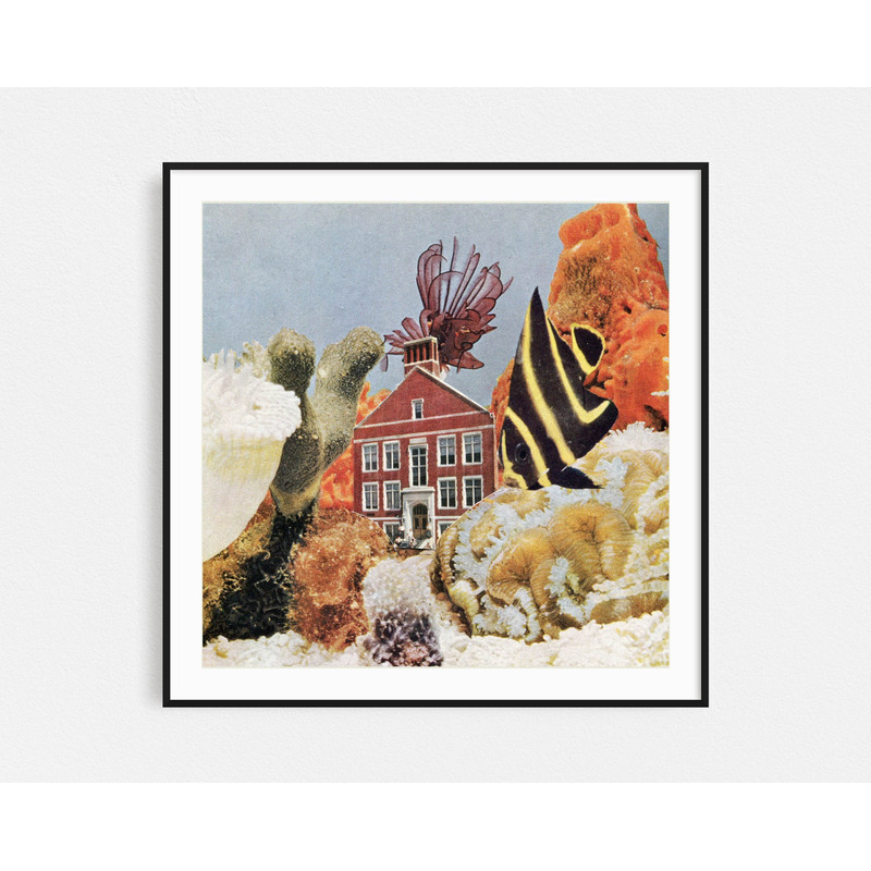 Underwater house coral print - Square print for living room or bathroom - Unique wall decor - Kids art.jpg