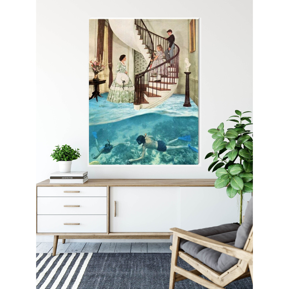 Large canvas art, Limited edition art, Extra large blue diving canvas, Artwork, Collage art, Statement art.jpg
