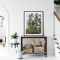 tree house art, tree house print, trees decor, wall art print, collage art, dreamy and creative, unique artwork