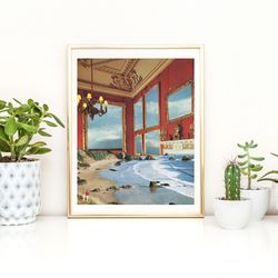 nature print, sea print, red wall art, unique art, collage art, artisticsideoflife, landscape wall art, seascape