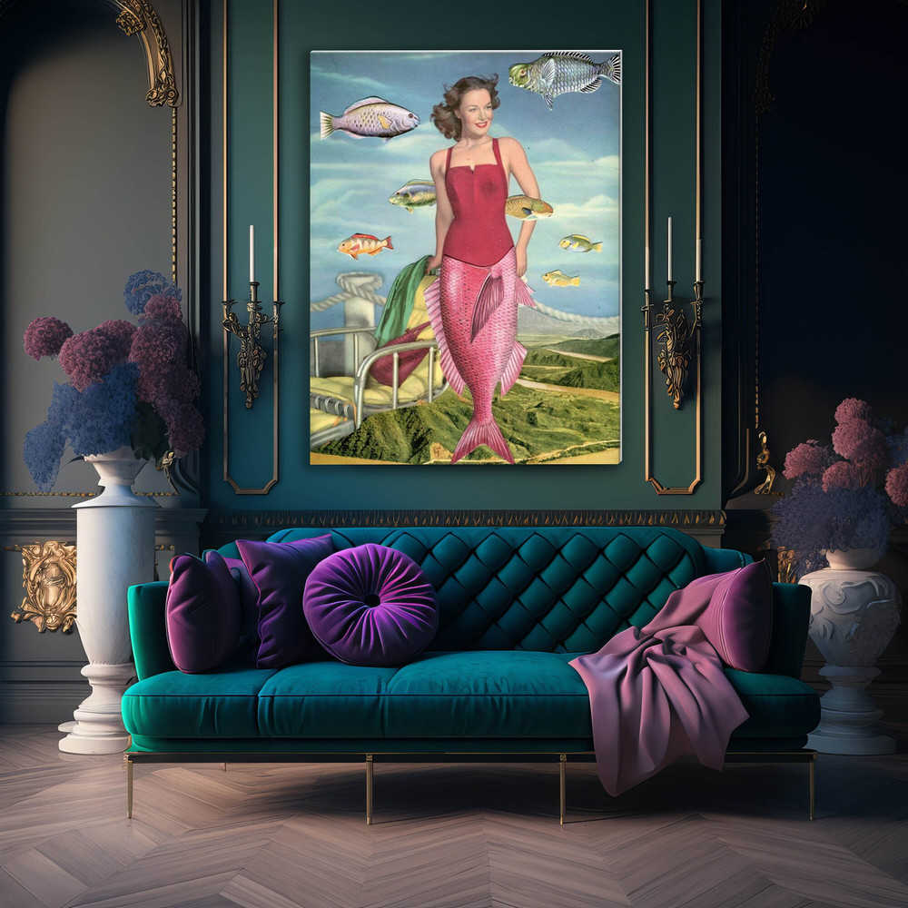 Mermaid canvas print, Large canvas art, Mermaids wall art decor, Large wall art print on canvas, Ready to hang art.jpg