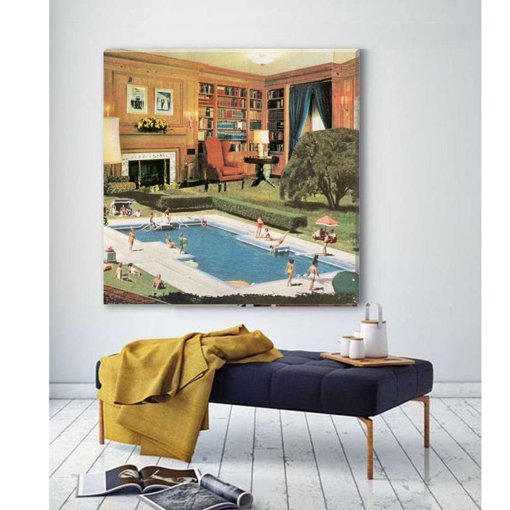 Square canvas art print, Swimming pool collage art, Interior design, Hallway, Living room, Bedroom extra large art.jpg