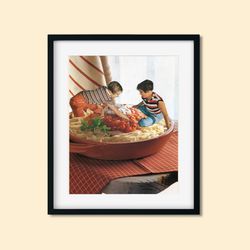 pasta print, dinner illustration, kitchen wall art, wall decor, unique artwork, food illustration, housewarming gift-1