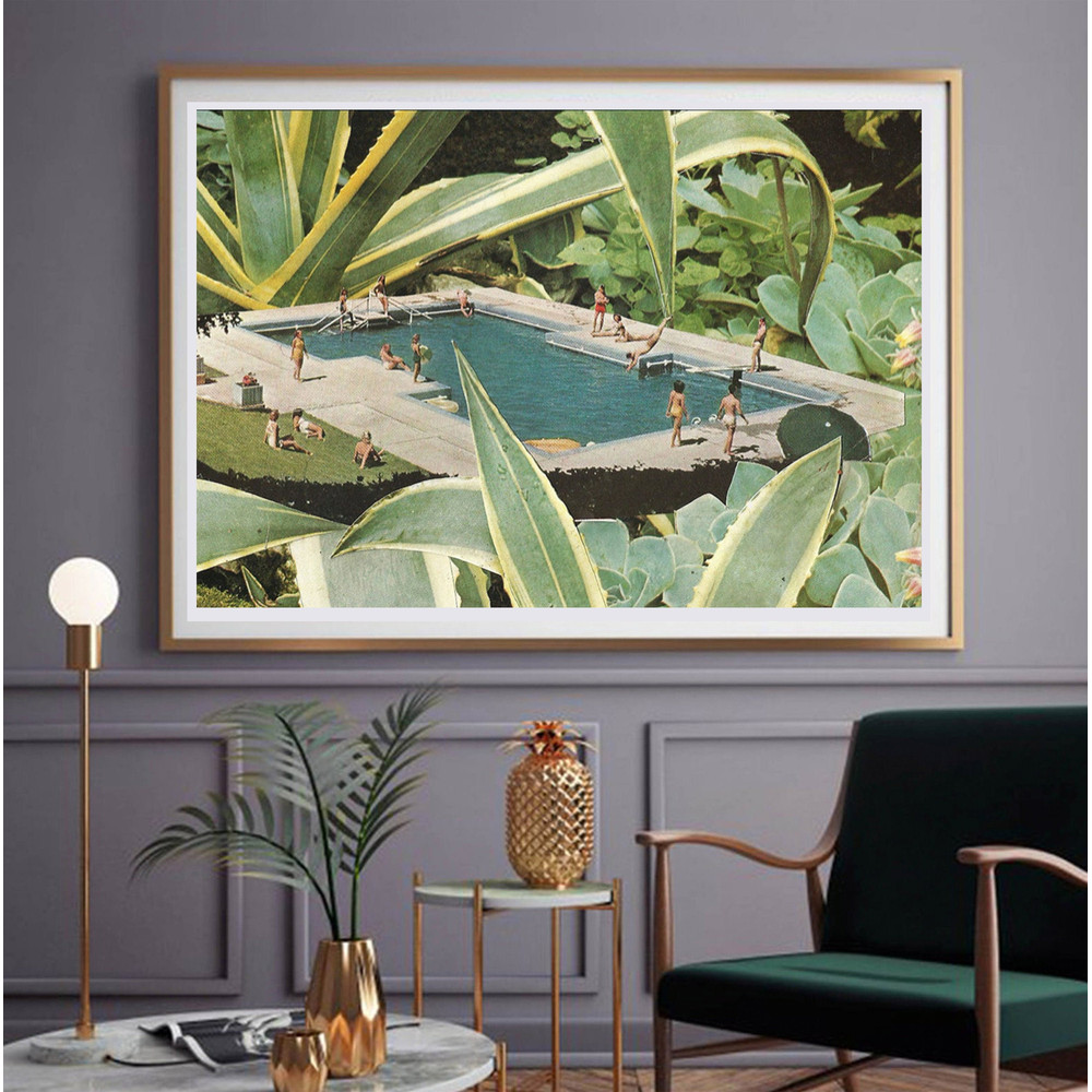 Swimming pool print, Summer art, Botanical print, Large wall art, extra large wall art, large wall print, Hallway art, Livingroom art.jpg