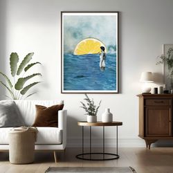 lemon print, extra large wall art, statement art, sea art, vintage retro artwork, living room, bedroom, bathroom, hallwa