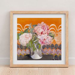 margaret macdonald mackintosh peonies vintage style gift, canvas wall art, famous art, fine art print on canvas, home de