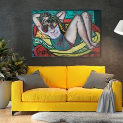 max beckmann frau mit mandoline woman with mandolin, print on canvas, sensual decor, erotic print, canvas wall art, home